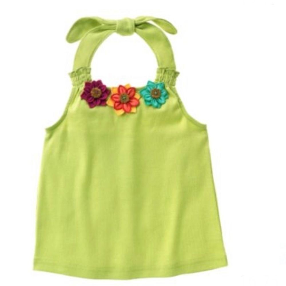 New Gymboree Jungle Gem Girl Halter Top Flower Applique Tie Shoulder Outfit Sz 6